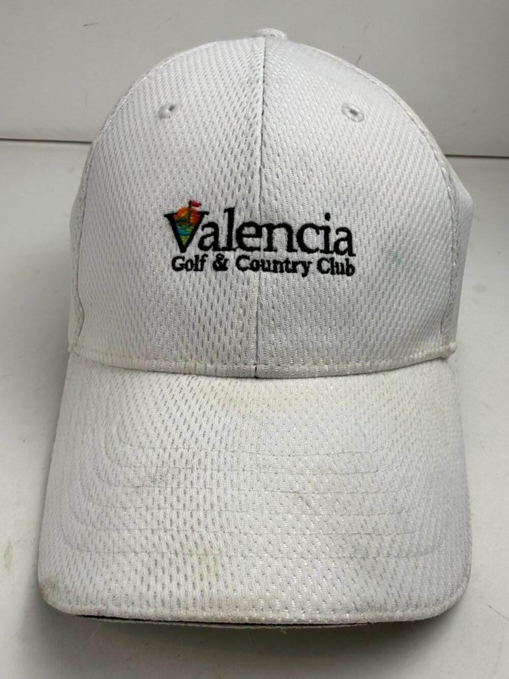 Valencia Golf & Country Club Hat Cap White Mesh Hook & Loop Adult OSFM Stained